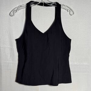 Lands End Black Tankini Swim Top Size 16 Halter V Neck Stretch Swimwear Beach